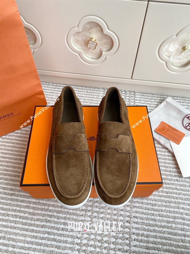 Hermes Job Loafers in Suede H090809 Brown 2025 (LM-25090809)