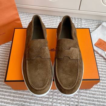 Hermes Job Loafers in Suede H090809 Brown 2025 (LM-25090809)