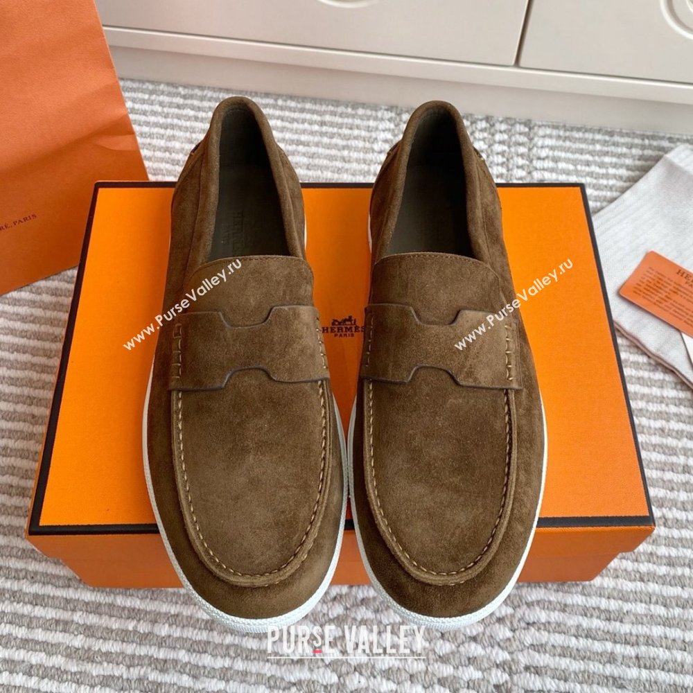 Hermes Job Loafers in Suede H090809 Brown 2025 (LM-25090809)