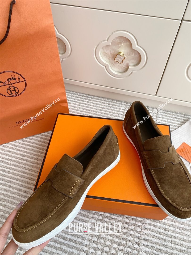 Hermes Job Loafers in Suede H090809 Brown 2025 (LM-25090809)