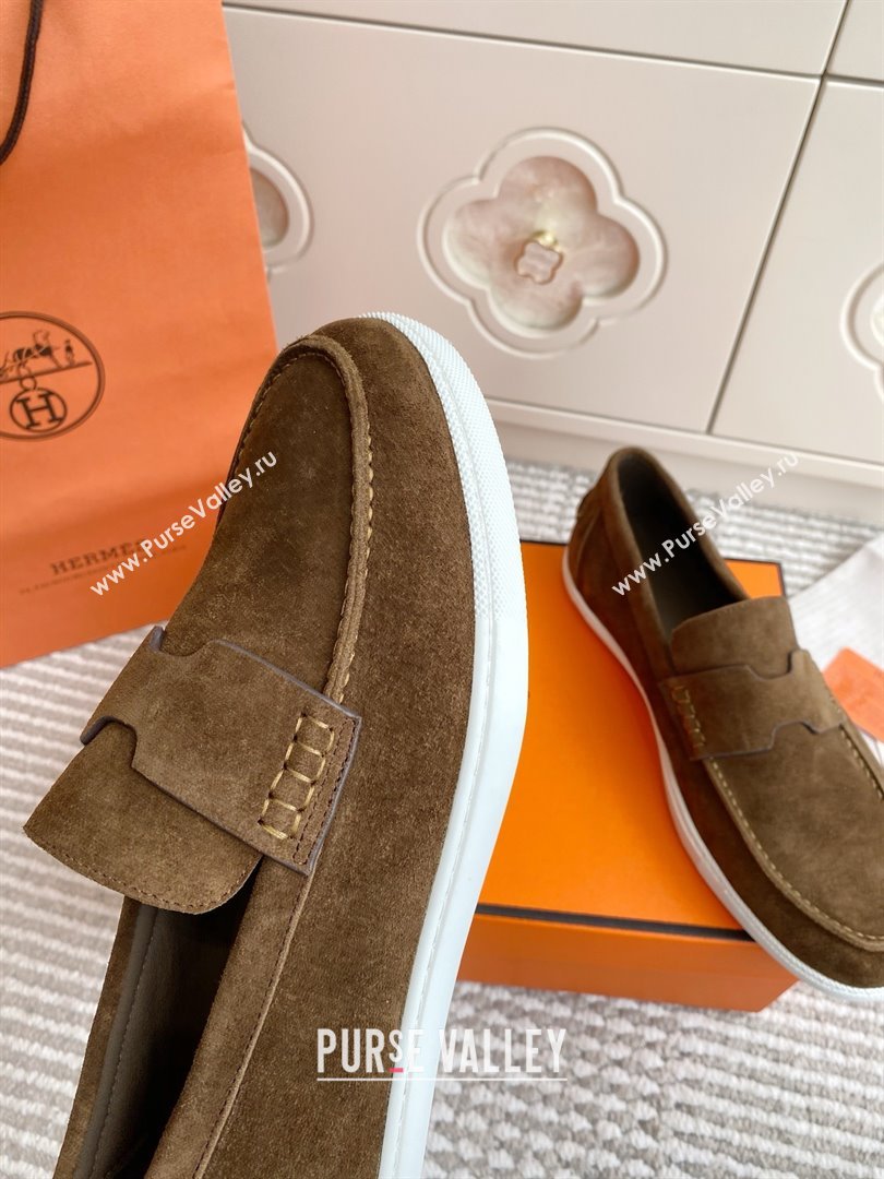 Hermes Job Loafers in Suede H090809 Brown 2025 (LM-25090809)