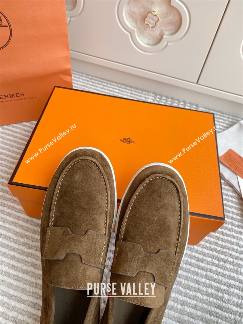 Hermes Job Loafers in Suede H090809 Brown 2025 (LM-25090809)