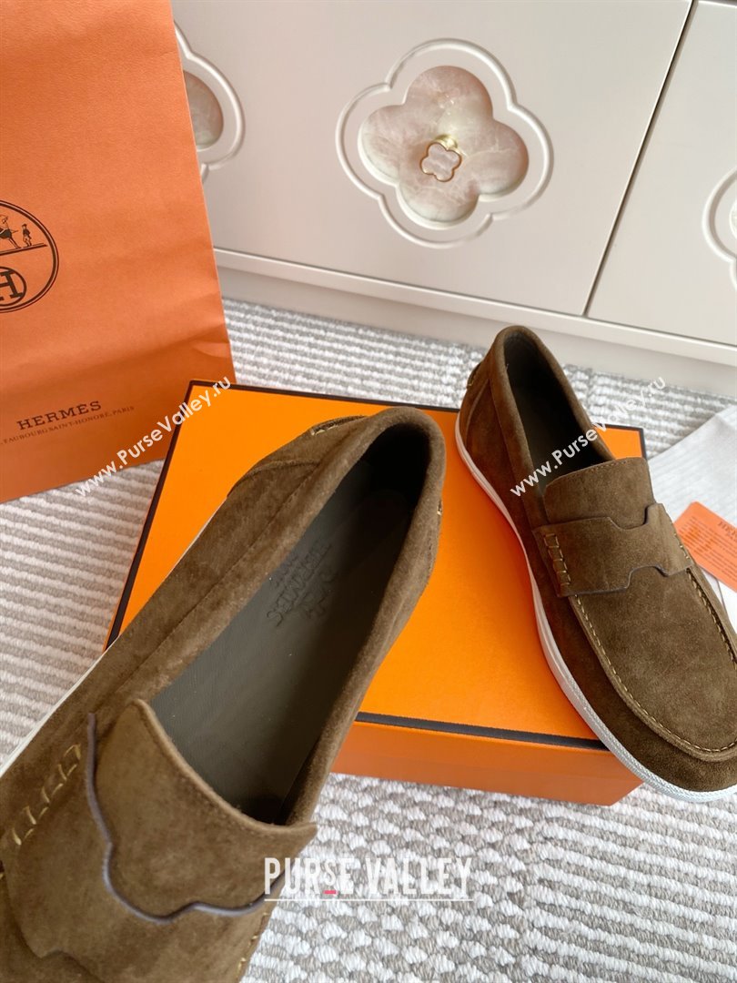 Hermes Job Loafers in Suede H090809 Brown 2025 (LM-25090809)