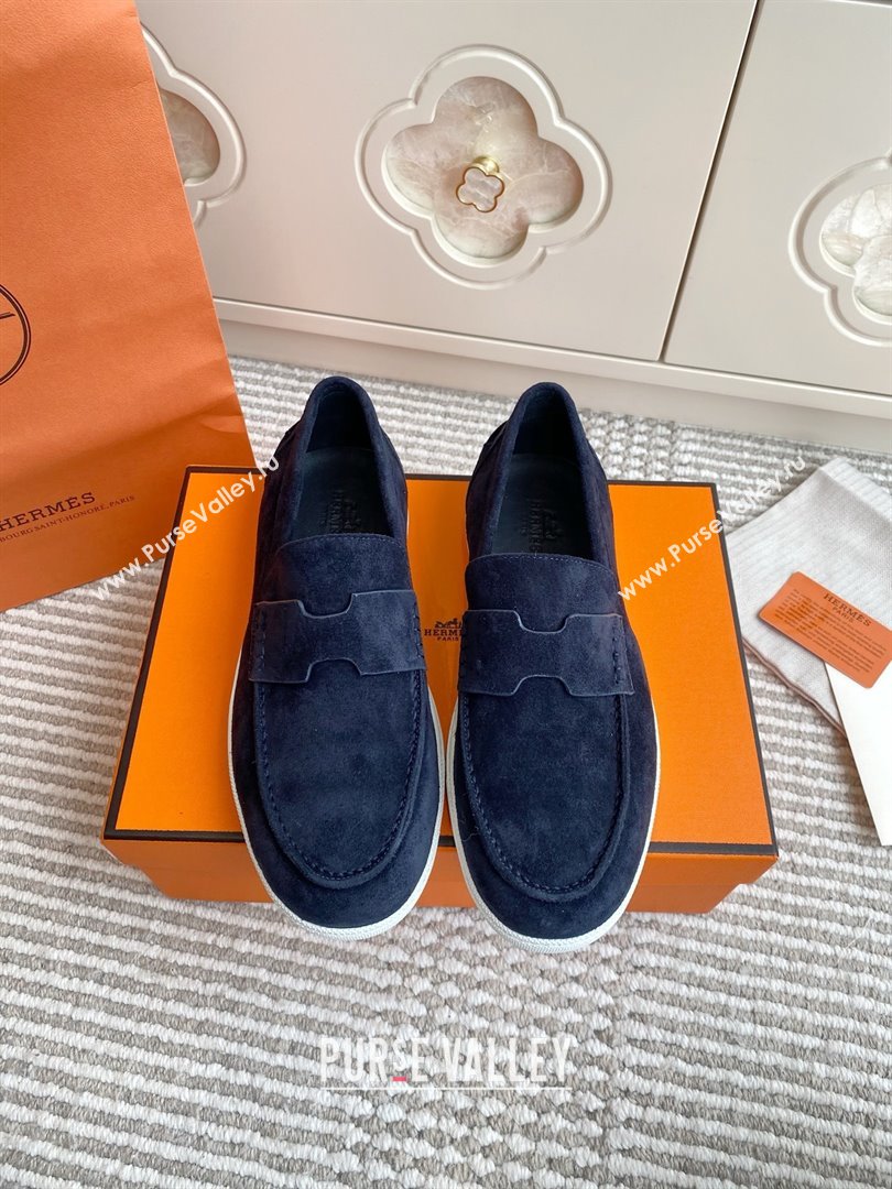 Hermes Job Loafers in Suede H090810 Blue 2025 (LM-25090810)