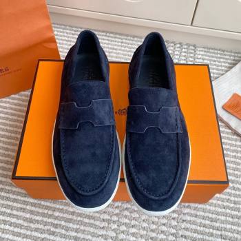 Hermes Job Loafers in Suede H090810 Blue 2025 (LM-25090810)