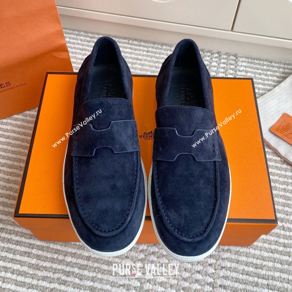 Hermes Job Loafers in Suede H090810 Blue 2025 (LM-25090810)
