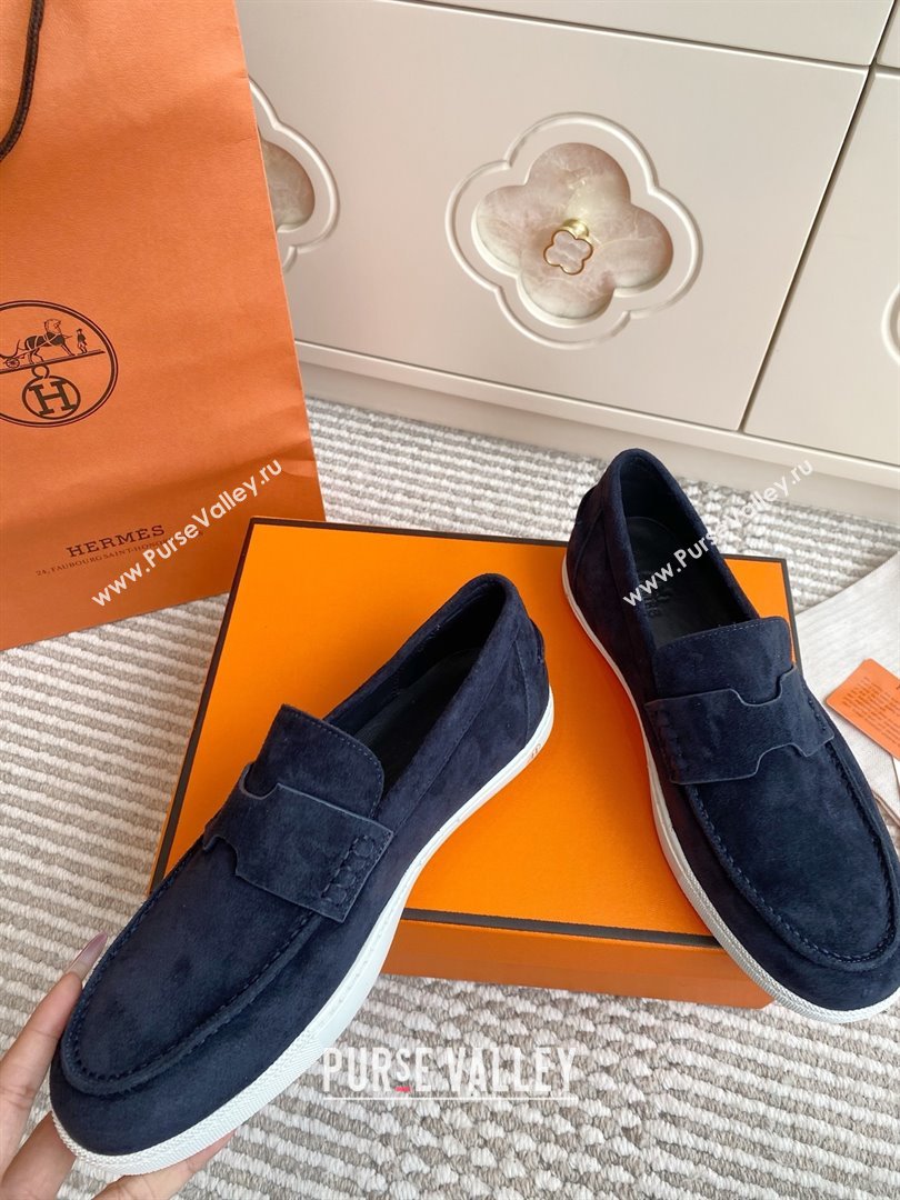 Hermes Job Loafers in Suede H090810 Blue 2025 (LM-25090810)
