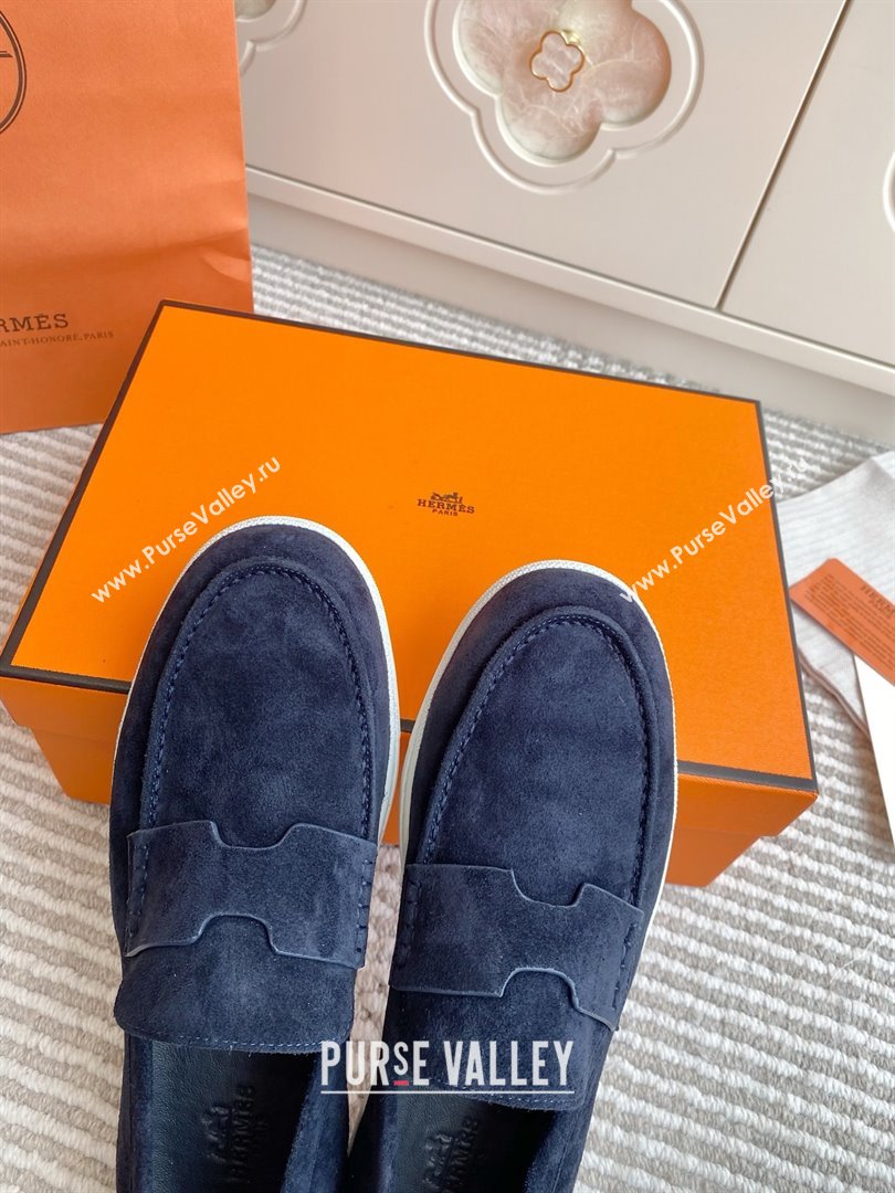 Hermes Job Loafers in Suede H090810 Blue 2025 (LM-25090810)
