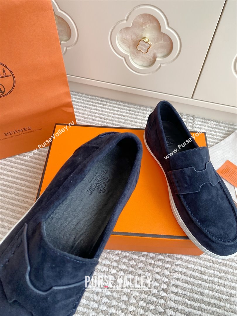 Hermes Job Loafers in Suede H090810 Blue 2025 (LM-25090810)