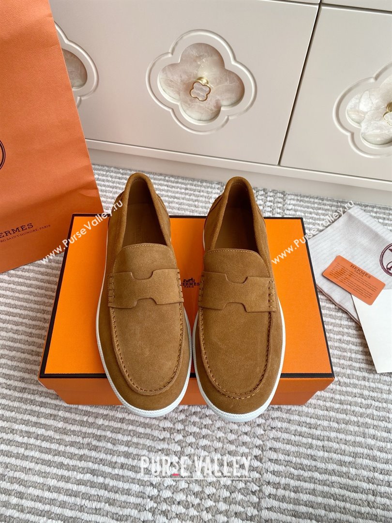 Hermes Job Loafers in Suede H090811 Brown 02 2025 (LM-25090811)