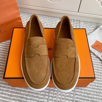 Hermes Job Loafers in Suede H090811 Brown 02 2025 (LM-25090811)