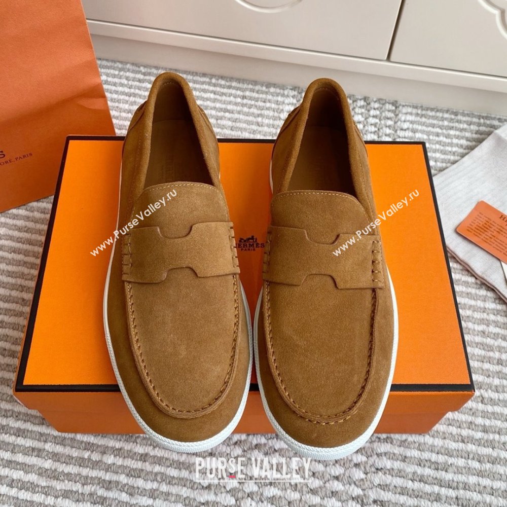 Hermes Job Loafers in Suede H090811 Brown 02 2025 (LM-25090811)