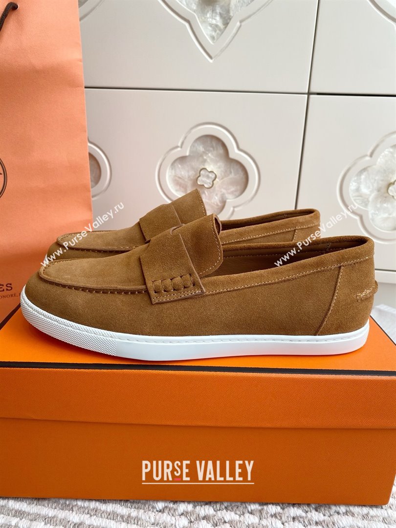 Hermes Job Loafers in Suede H090811 Brown 02 2025 (LM-25090811)
