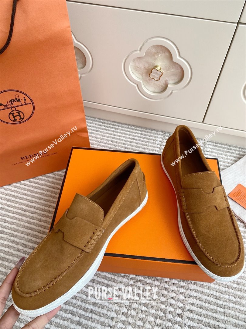 Hermes Job Loafers in Suede H090811 Brown 02 2025 (LM-25090811)
