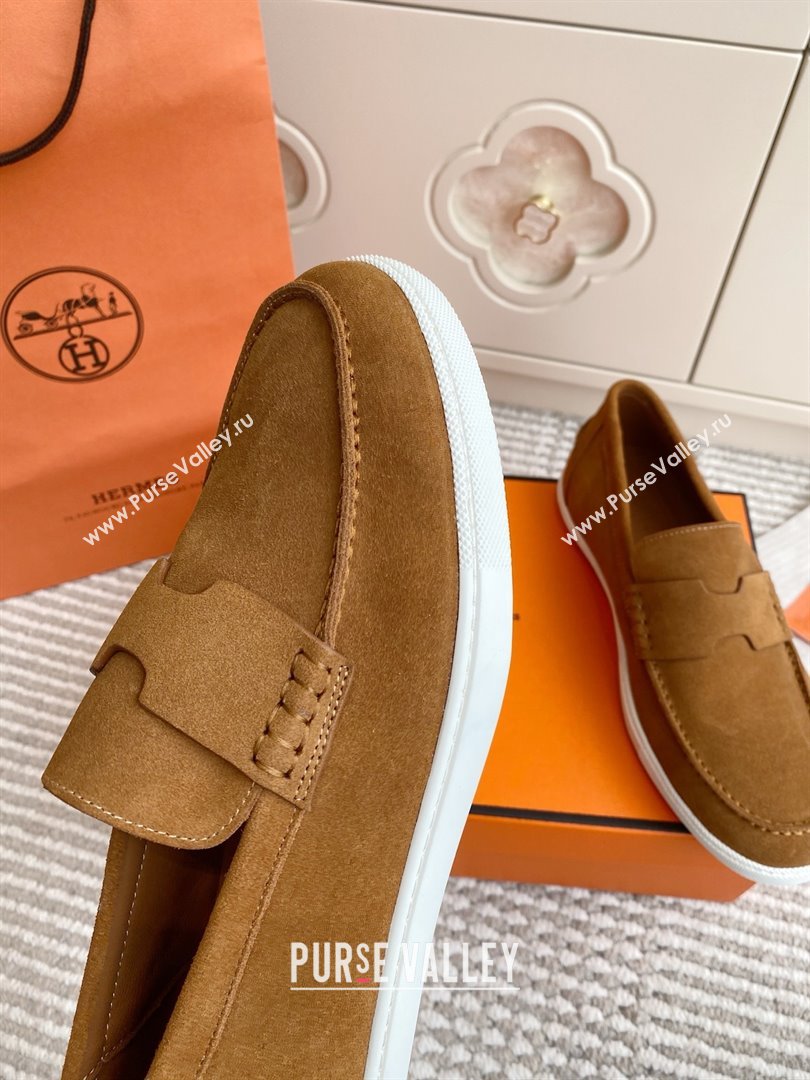 Hermes Job Loafers in Suede H090811 Brown 02 2025 (LM-25090811)