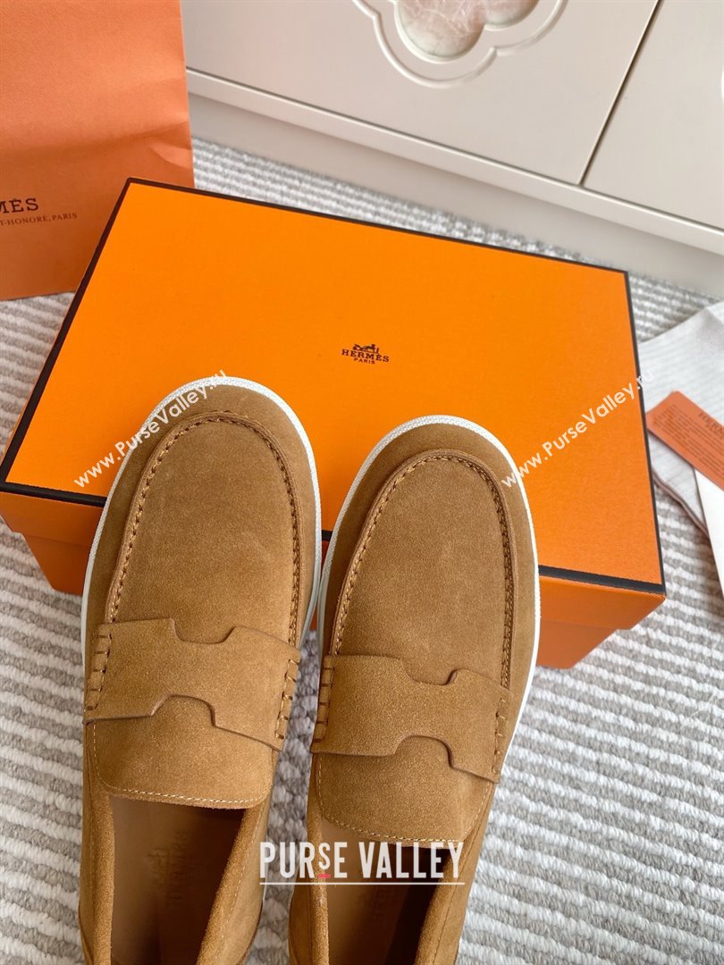 Hermes Job Loafers in Suede H090811 Brown 02 2025 (LM-25090811)