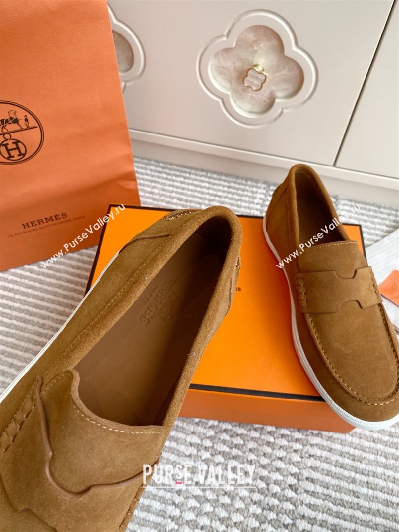Hermes Job Loafers in Suede H090811 Brown 02 2025 (LM-25090811)