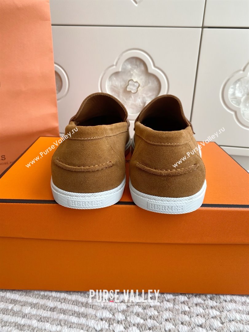 Hermes Job Loafers in Suede H090811 Brown 02 2025 (LM-25090811)
