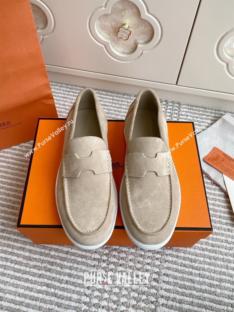Hermes Job Loafers in Suede H090812 Beige 2025 (LM-25090812)