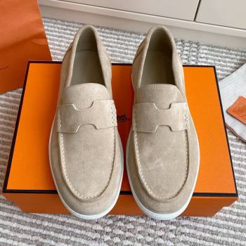 Hermes Job Loafers in Suede H090812 Beige 2025 (LM-25090812)
