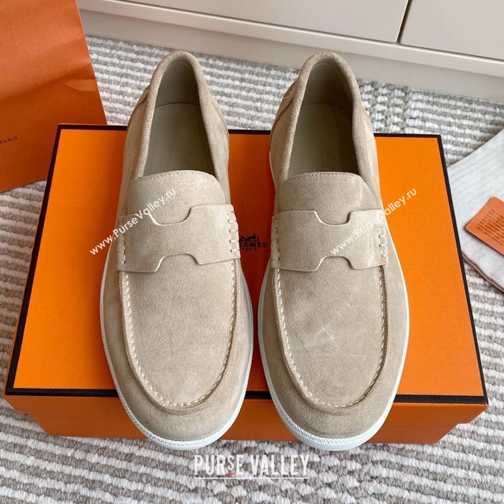 Hermes Job Loafers in Suede H090812 Beige 2025 (LM-25090812)