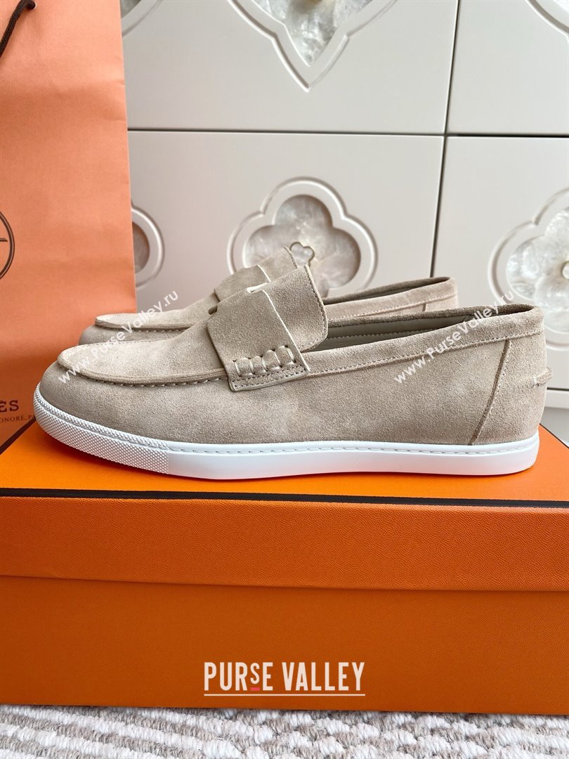 Hermes Job Loafers in Suede H090812 Beige 2025 (LM-25090812)
