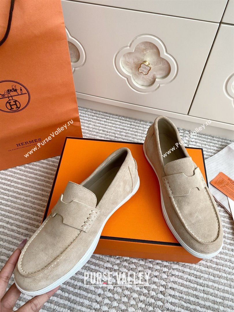 Hermes Job Loafers in Suede H090812 Beige 2025 (LM-25090812)
