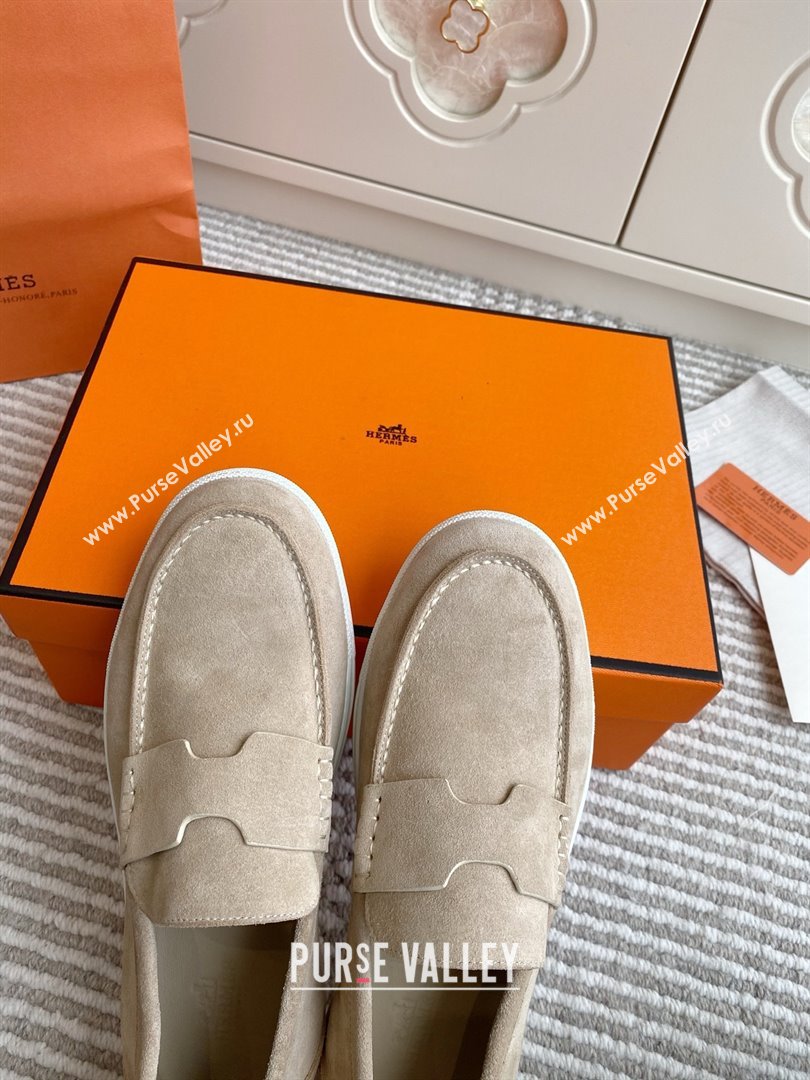 Hermes Job Loafers in Suede H090812 Beige 2025 (LM-25090812)