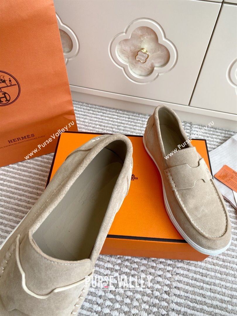 Hermes Job Loafers in Suede H090812 Beige 2025 (LM-25090812)