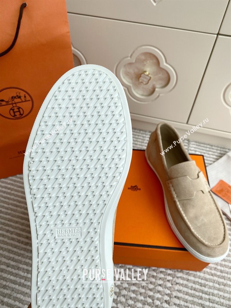 Hermes Job Loafers in Suede H090812 Beige 2025 (LM-25090812)