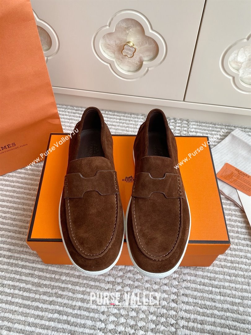 Hermes Job Loafers in Suede H090813 Dark Brown 2025 (LM-25090813)