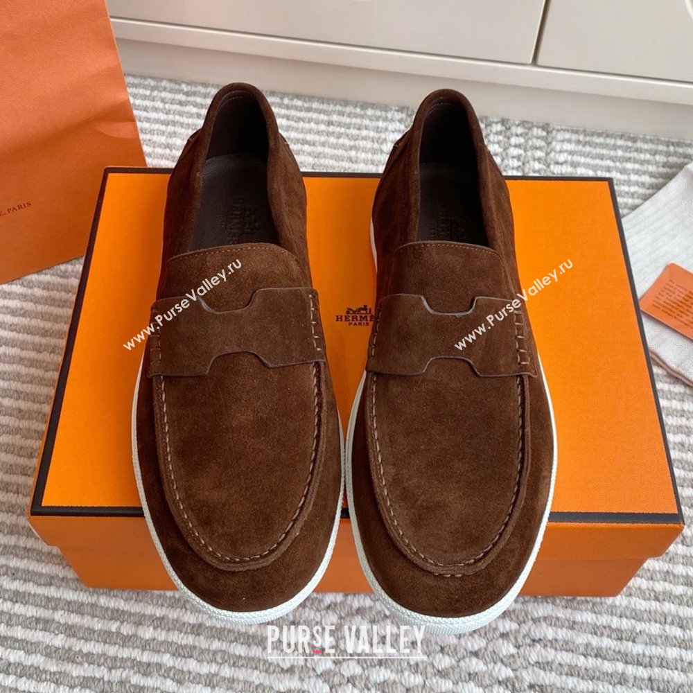 Hermes Job Loafers in Suede H090813 Dark Brown 2025 (LM-25090813)