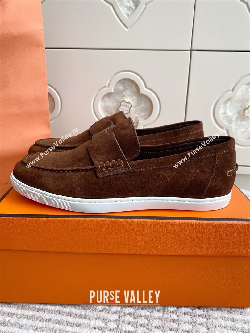 Hermes Job Loafers in Suede H090813 Dark Brown 2025 (LM-25090813)