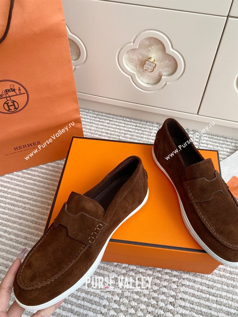 Hermes Job Loafers in Suede H090813 Dark Brown 2025 (LM-25090813)