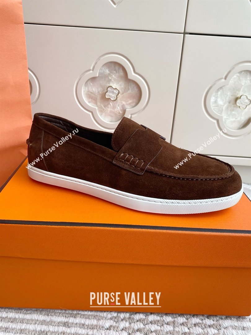 Hermes Job Loafers in Suede H090813 Dark Brown 2025 (LM-25090813)