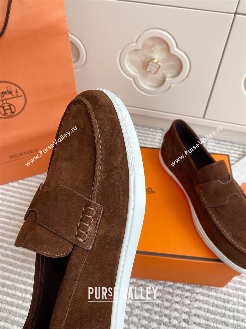 Hermes Job Loafers in Suede H090813 Dark Brown 2025 (LM-25090813)