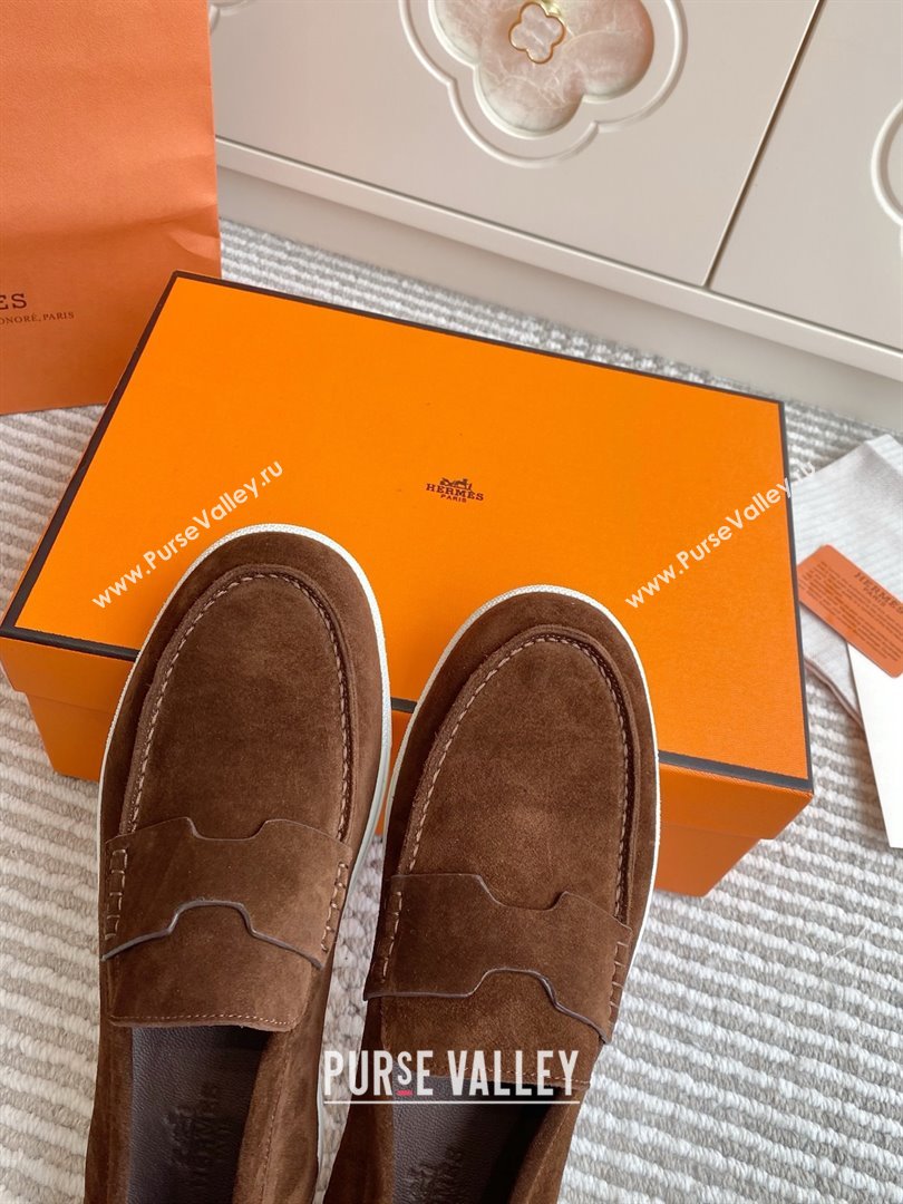 Hermes Job Loafers in Suede H090813 Dark Brown 2025 (LM-25090813)
