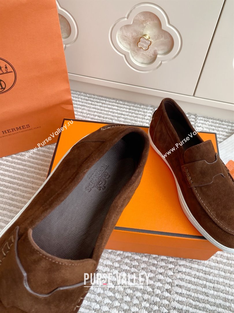 Hermes Job Loafers in Suede H090813 Dark Brown 2025 (LM-25090813)
