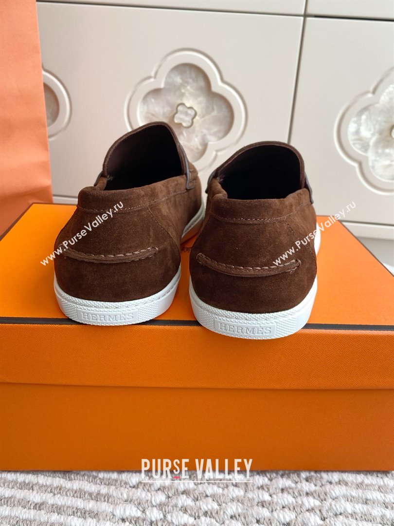 Hermes Job Loafers in Suede H090813 Dark Brown 2025 (LM-25090813)
