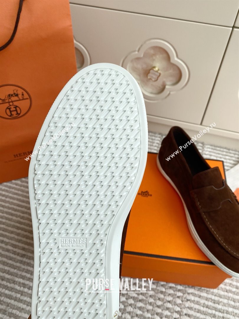 Hermes Job Loafers in Suede H090813 Dark Brown 2025 (LM-25090813)