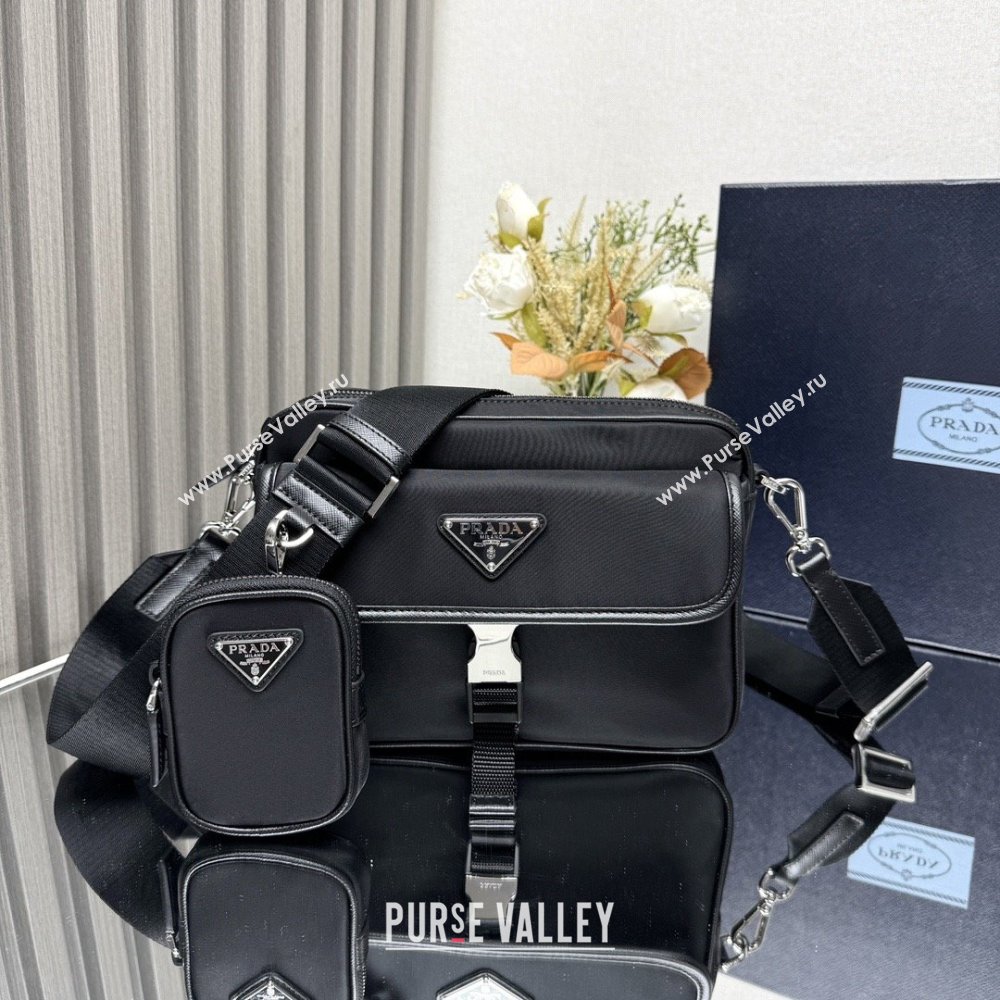Prada Re-Nylon and Saffiano Leather Shoulder Bag 2VH133 Black 2025 (YZ-25091001)