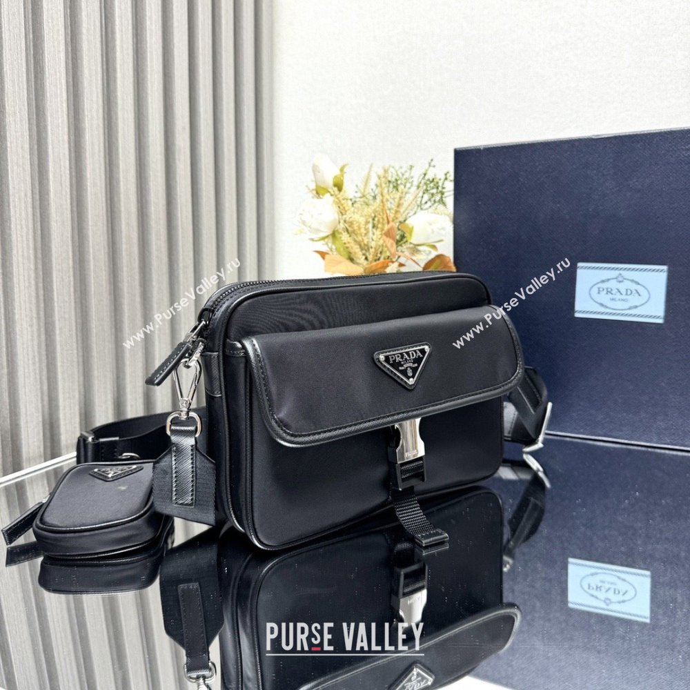 Prada Re-Nylon and Saffiano Leather Shoulder Bag 2VH133 Black 2025 (YZ-25091001)