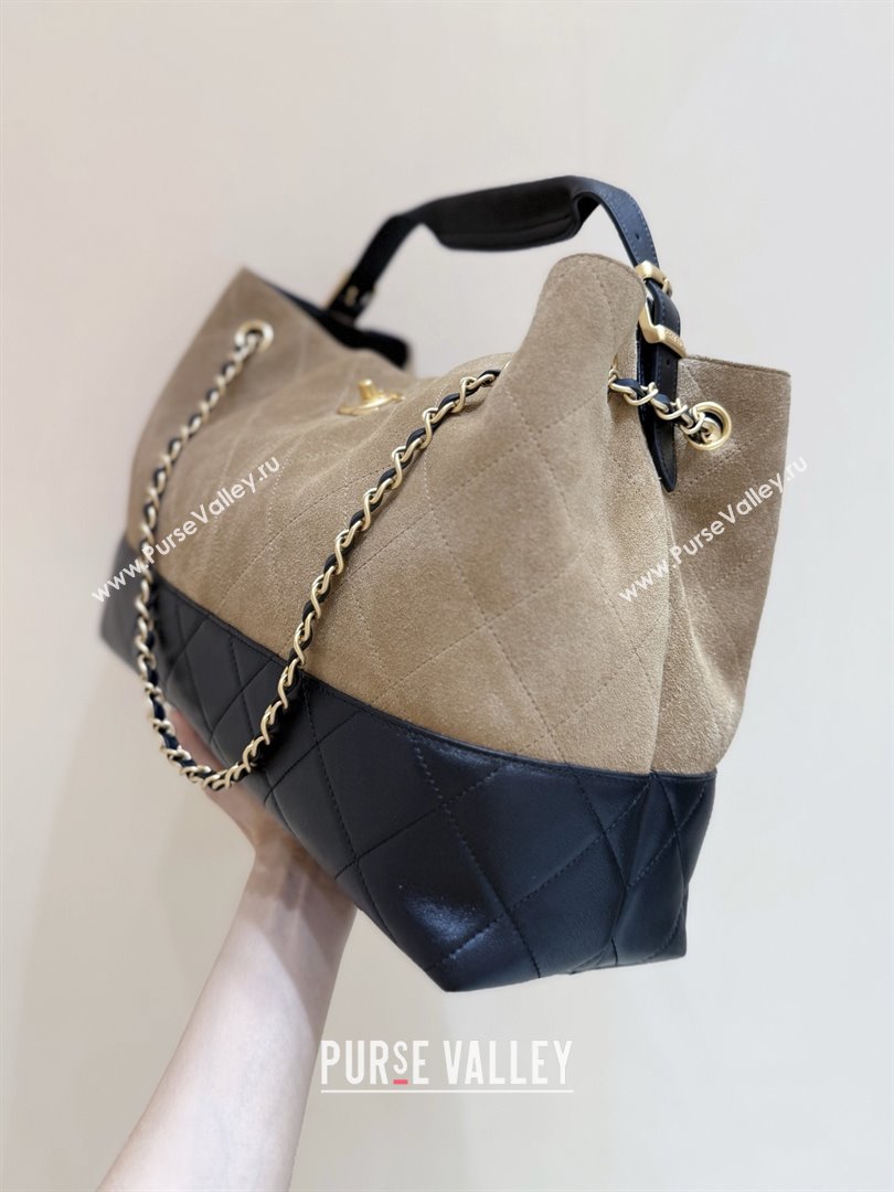 Chanel Suede Calfskin Shiny Lambskin Shopping Bag AS5657 Beige/Black 2025 Top Quality (SHUNY-25091110)