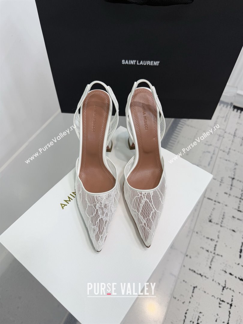Amina Muaddi Holli Lace Sling Back Pumps 9.5cm Heel White 2025 (MD-25091112)
