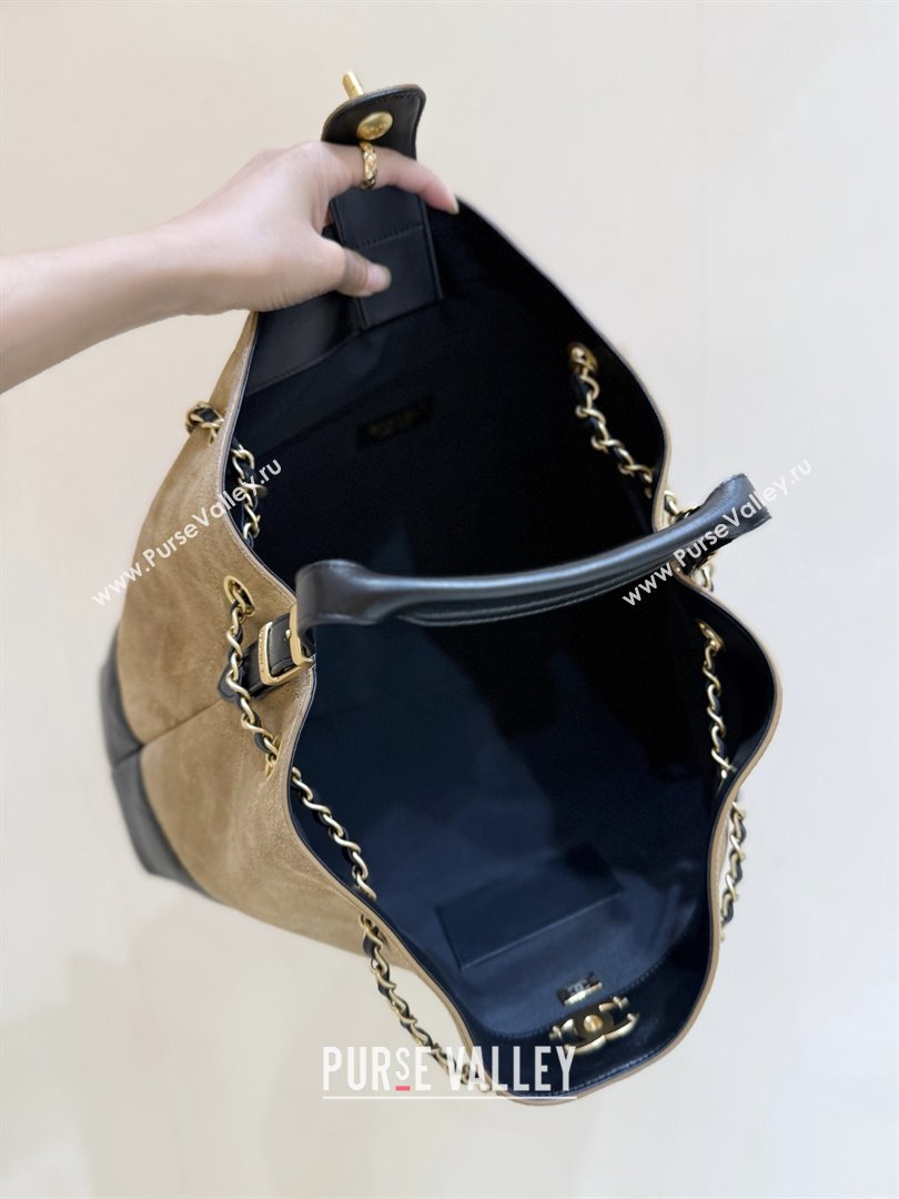 Chanel Suede Calfskin Shiny Lambskin Shopping Bag AS5657 Beige/Black 2025 Top Quality (SHUNY-25091110)