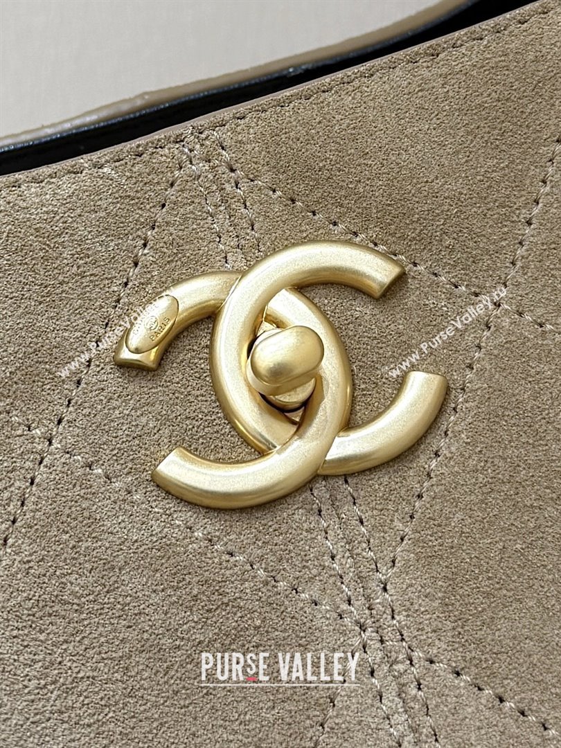 Chanel Suede Calfskin Shiny Lambskin Shopping Bag AS5657 Beige/Black 2025 Top Quality (SHUNY-25091110)