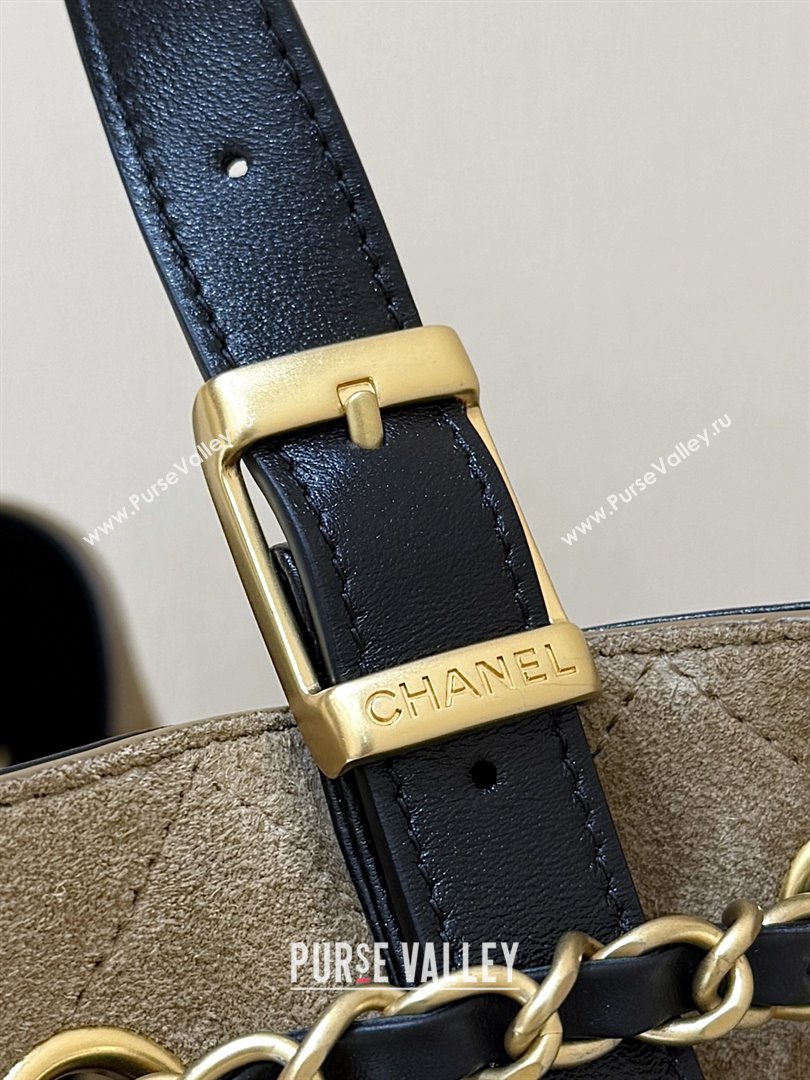 Chanel Suede Calfskin Shiny Lambskin Shopping Bag AS5657 Beige/Black 2025 Top Quality (SHUNY-25091110)