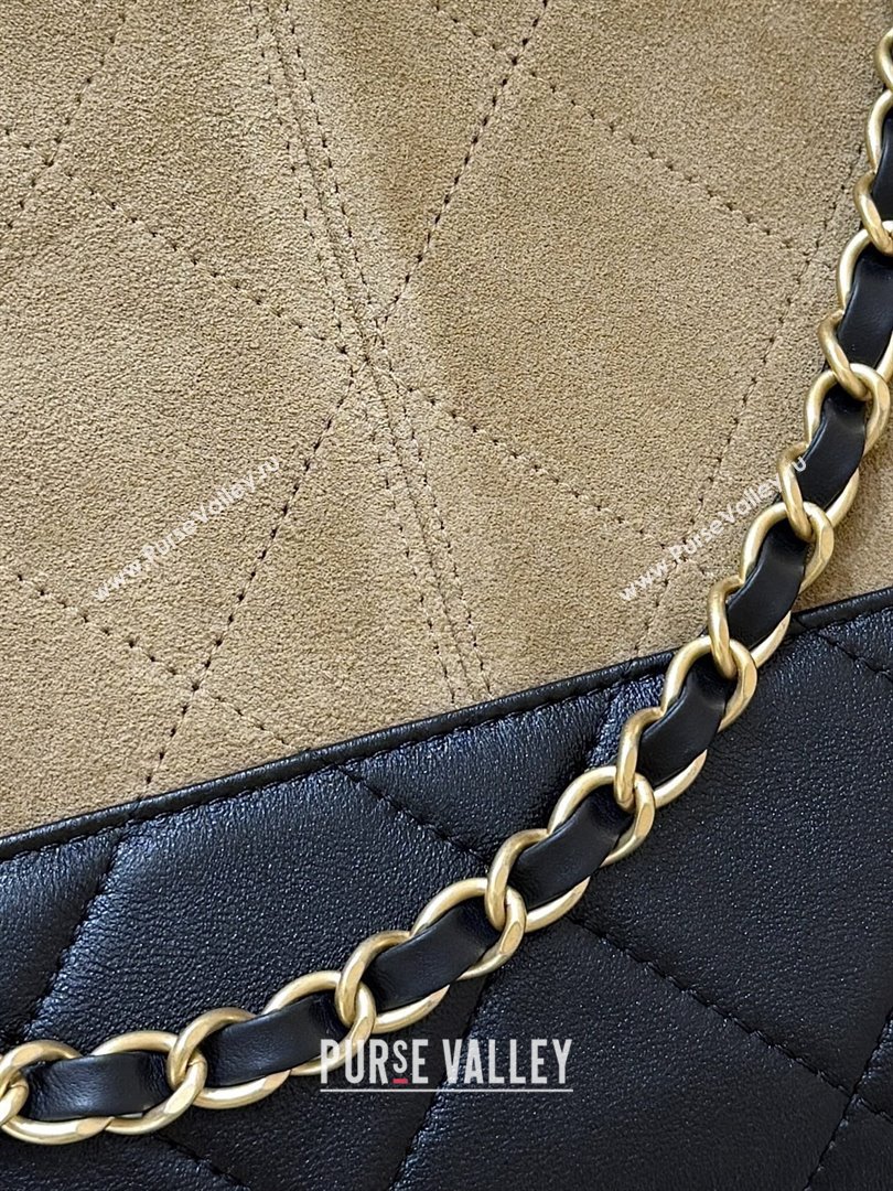 Chanel Suede Calfskin Shiny Lambskin Shopping Bag AS5657 Beige/Black 2025 Top Quality (SHUNY-25091110)