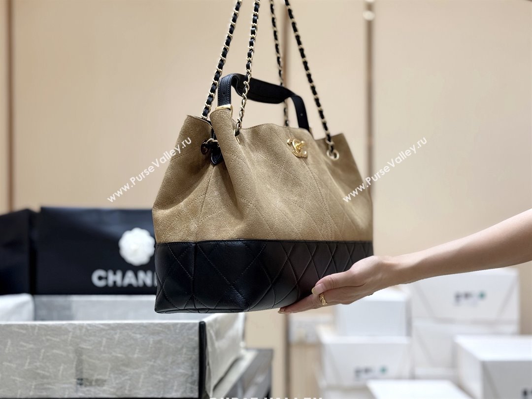 Chanel Suede Calfskin Shiny Lambskin Shopping Bag AS5657 Beige/Black 2025 Top Quality (SHUNY-25091110)
