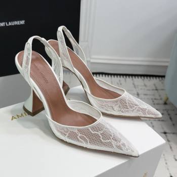 Amina Muaddi Holli Lace Sling Back Pumps 9.5cm Heel White 2025 (MD-25091112)